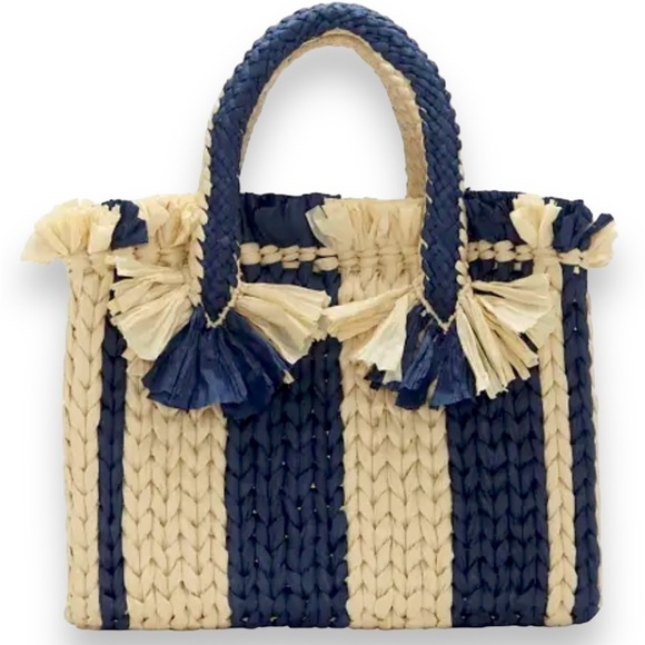 Vince Camuto Emei Straw Paper Satchel in Charcoal Blue - Picture 1 of 8